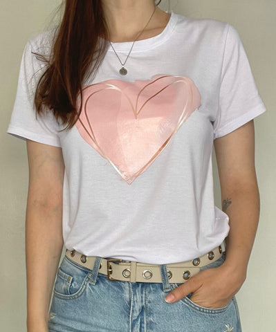T-shirt Branca Estampado Coração